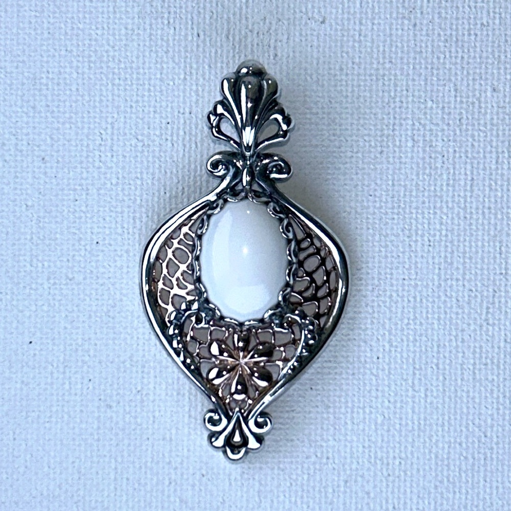 NWT Carolyn Pollack Sterling Silver Copper Gemstone Hinged Pendant Enhancer